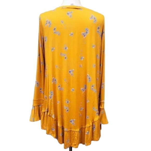 Free People Floral V-Neck Long Sleeve Olivia Tunic Dress in Marigold S - Picture 3 of 6
